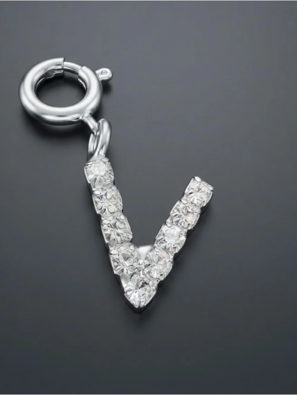Crystal Pavé Letter V Charm Pendant in Silver